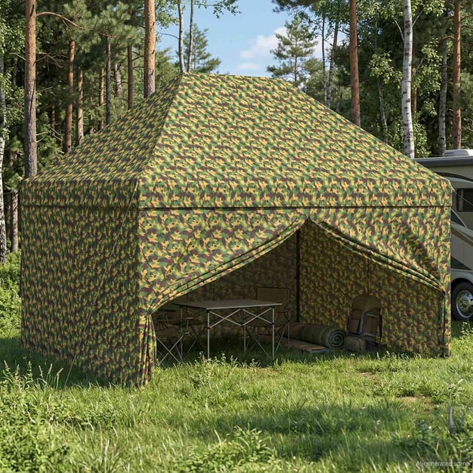 vidaXL - Luifel - Tent - met - 4 - Zijkanten - 2,9 - x - 4,3 - m - Leger - Camouflage