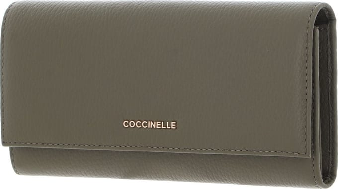 COCCINELLE Leren Portemonnee Metallic Soft Wallet Laurel Green Olijfgroen