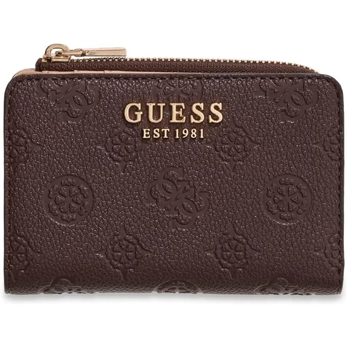 GUESS portemonnee Blake SLG Zip Around Card Case Brown Logo donkerbruin