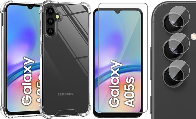 Hoesje geschikt voor Samsung Galaxy A05s - Screenprotector Glas & Camera - Shockproof Transparant