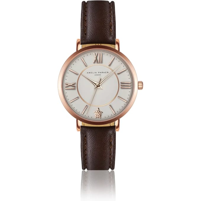 Lederen horloge voor vrouwen Amelia Parker Petite Classique Brown