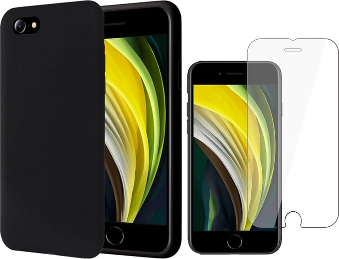 Hoesje geschikt voor iPhone SE 2022 / 2020 / 8 / 7- Liquid Siliconen Case Zwart - Screenprotector Glas Screen Protector