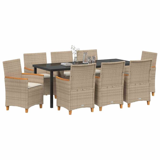vidaXL - Tuin - Eettafel - Set - 9 - st - Beige - poly - rattan