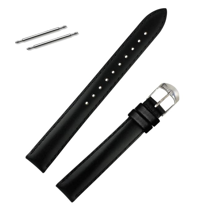 Fako® - Horlogebandje - Echt Leer - Super Soft - 14mm - Zwart