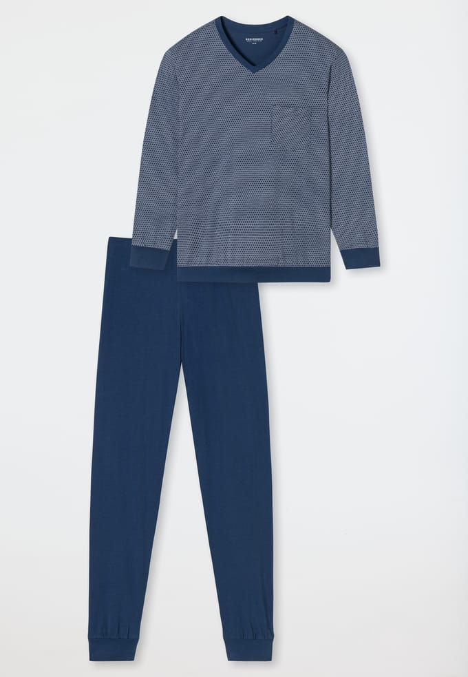 Lange pyjama met manchetten, blauw met patroon - Comfort Essentials 62