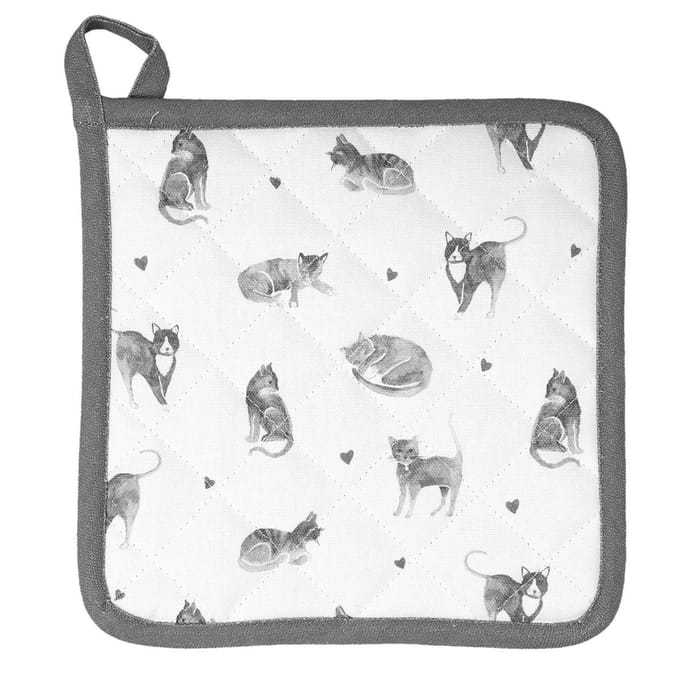 Clayre & Eef Pannenlap 20x20 cm Grijs Wit Katoen Katten