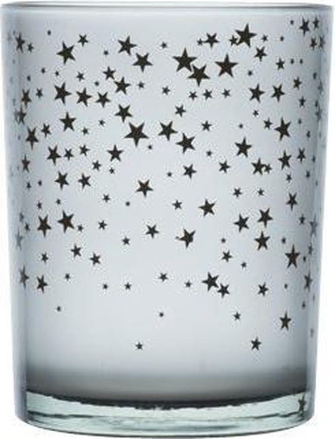 Theelichthouder Grijs Rond Glas B10 H12,5 Stars