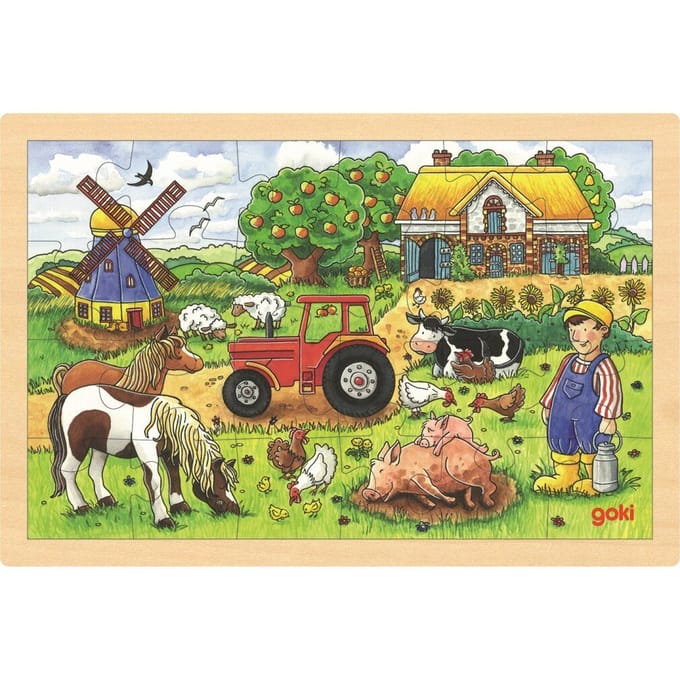GOKI Puzzel - Boerderij Miller - 24 Stukjes - 30X20X0,8Cm - Hout - 3 Jaar