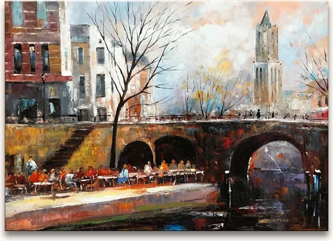 Handgeschilderd schilderij Olieverf op Canvas - Willem Haenraets - Stad Utrecht