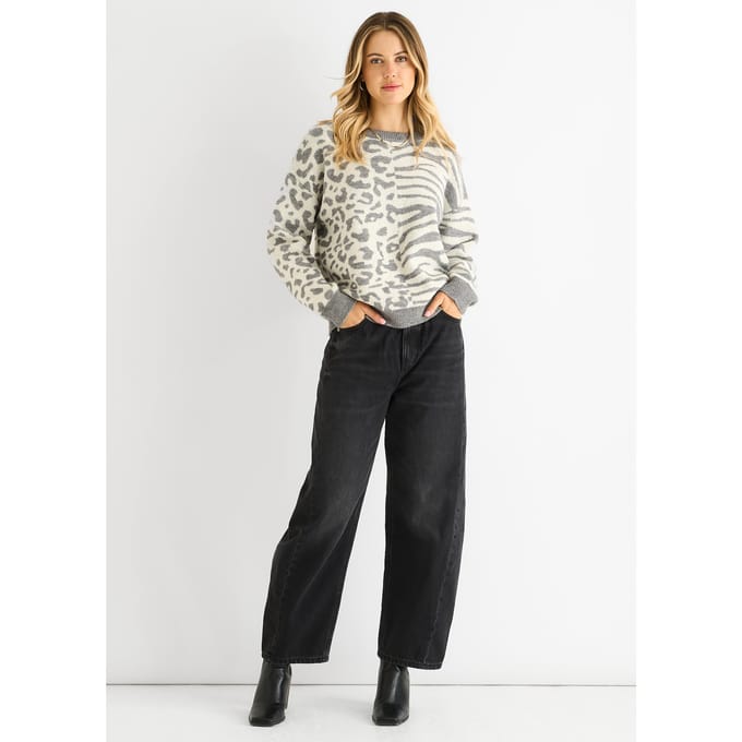 Grijze Contrast Zebra Dieren Gebreide Trui