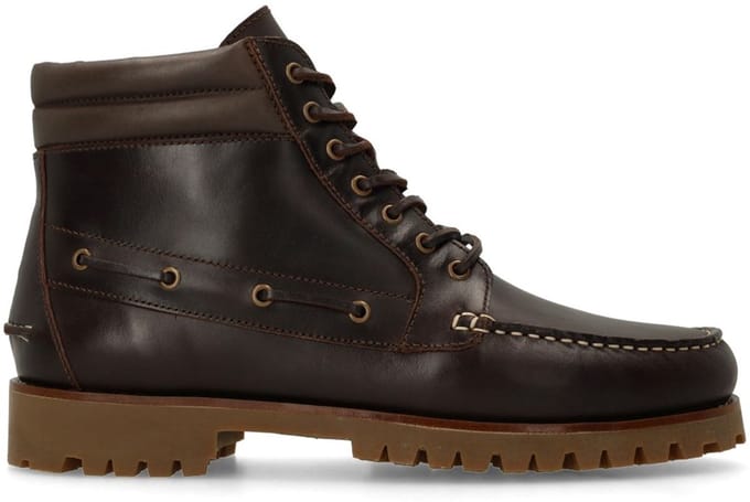 Manfield - Heren - Donkerbruine leren veterboots - Maat 41