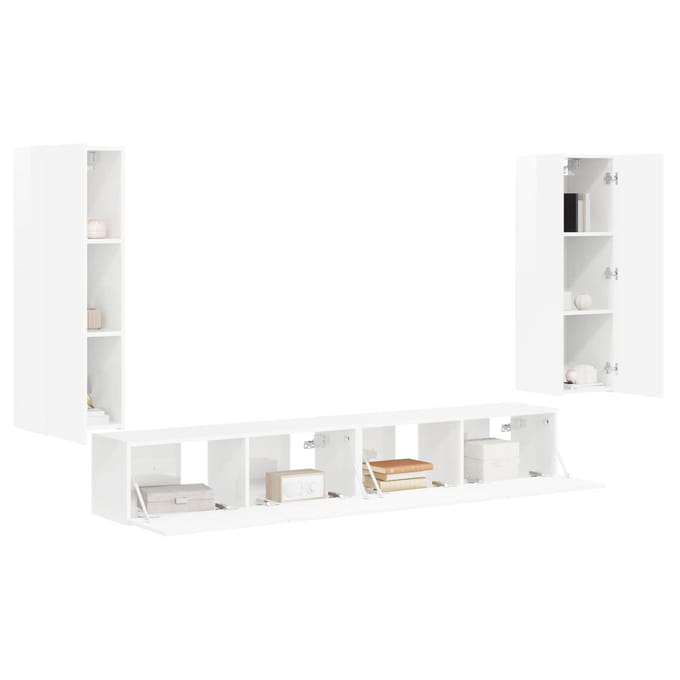 vidaXL - Tv - Wandkast - Set - 4 - st - Hoogglans - wit - Bewerkt - hout