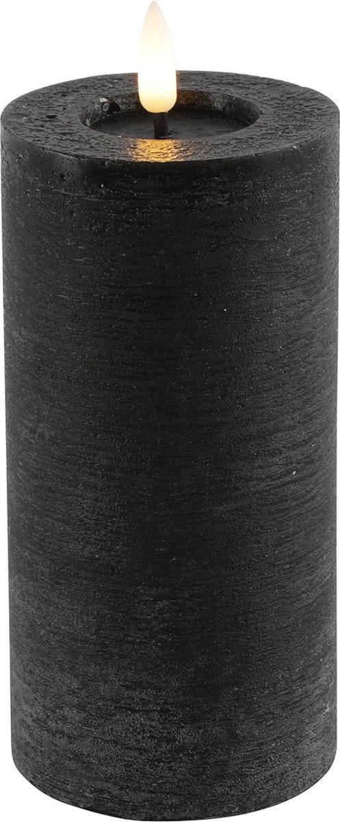 Countryfield Lyon LED kaars/stompkaars - zwart - D7,5 x H15 cm - timer