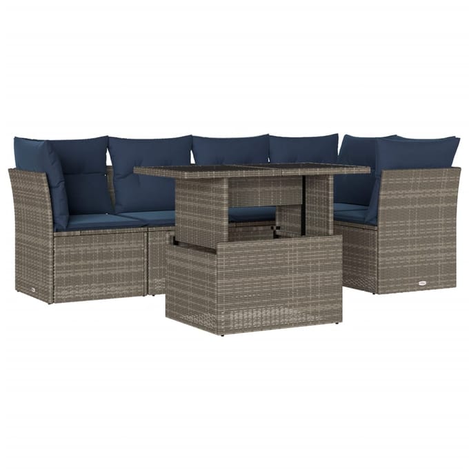 vidaXL - 6-delige - tuinbankset - met - kussens, - grijs - polyrotan