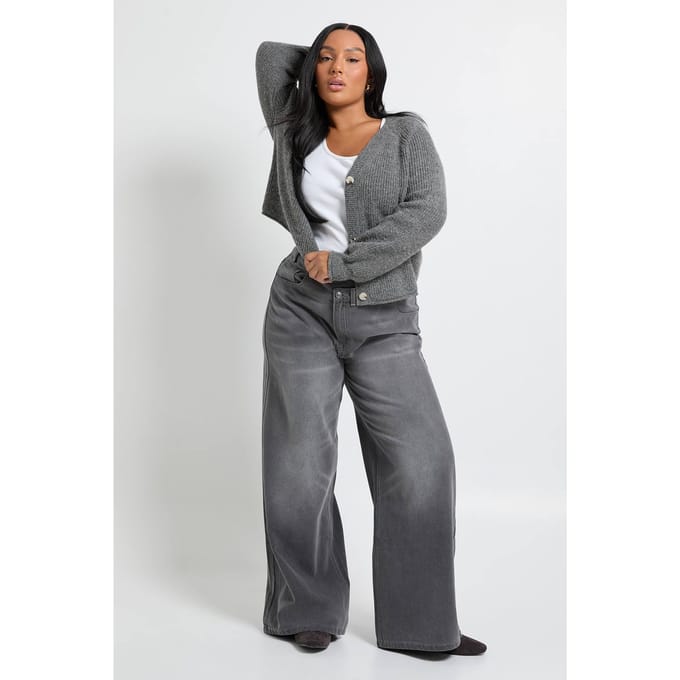 boohoo Dames Plus Asymmetrische Tailleband Jeans | Grijs | Maat: 44