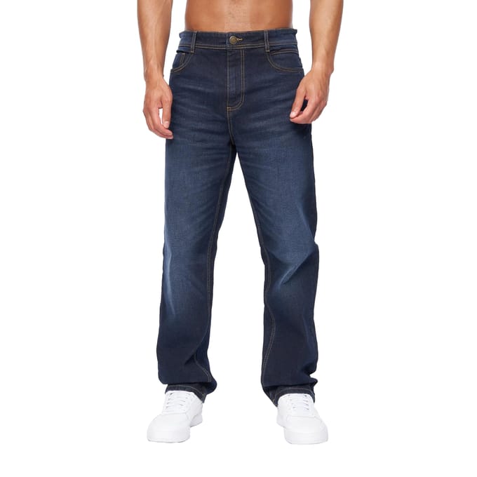Duck and Cover Heren Rushawn Relaxed Fit Jeans (Donkere wasbeurt)