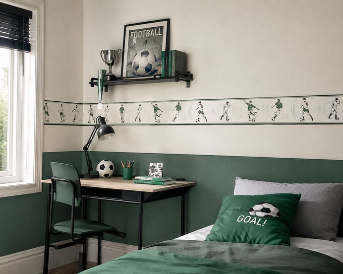 Dutch Wallcoverings behangrand 5m voetbal - beige/groen