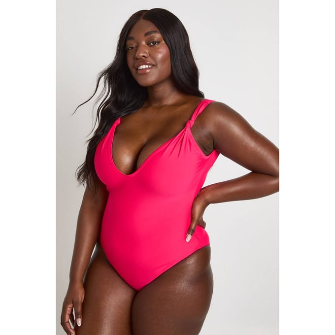 boohoo Dames Plus Badpak Met Knoopdetail | Roze | Maat: 46