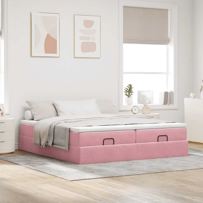 vidaXL - Ottoman - bed - met - matrassen - 160x200cm - fluweel - roze