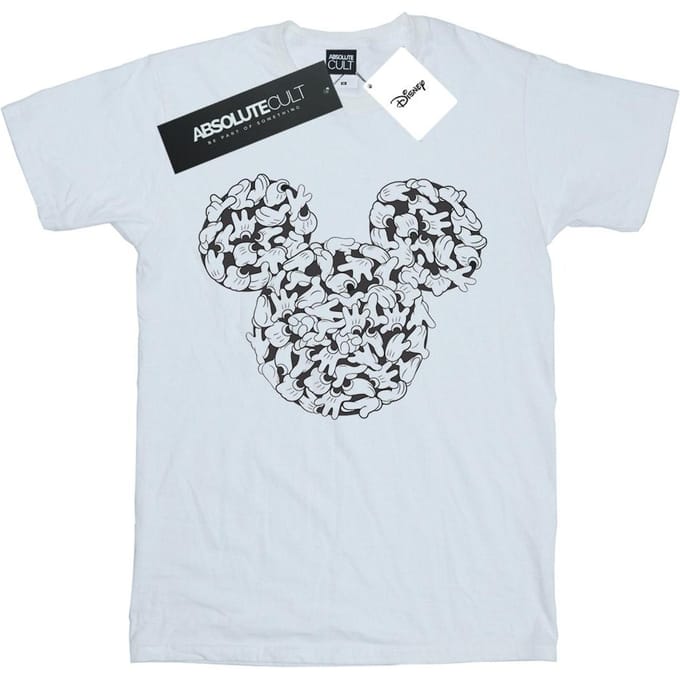 Disney Heren Mickey Mouse Hoofd van Handen T-Shirt (Wit)