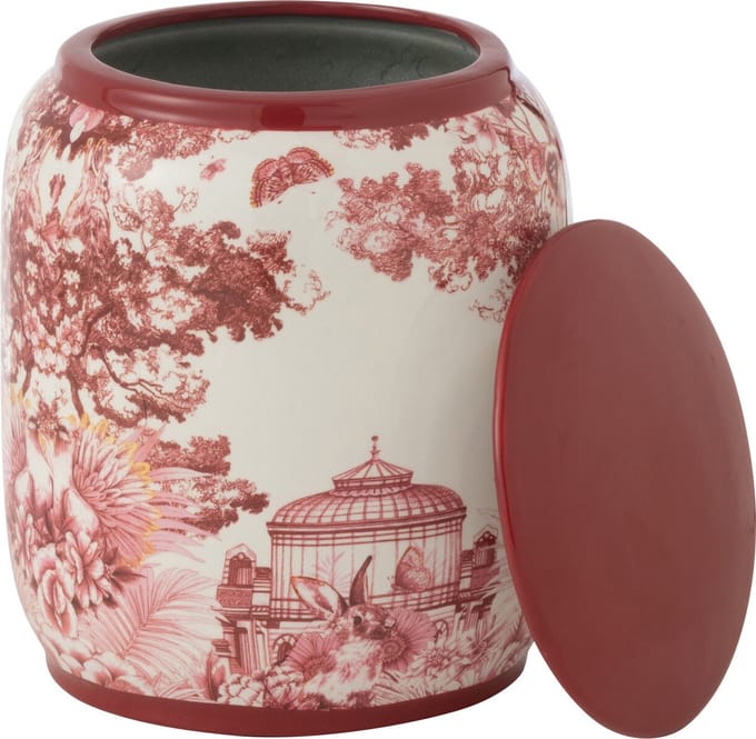 J-Line voorraadpot Moriko - porselein - rood/wit - small