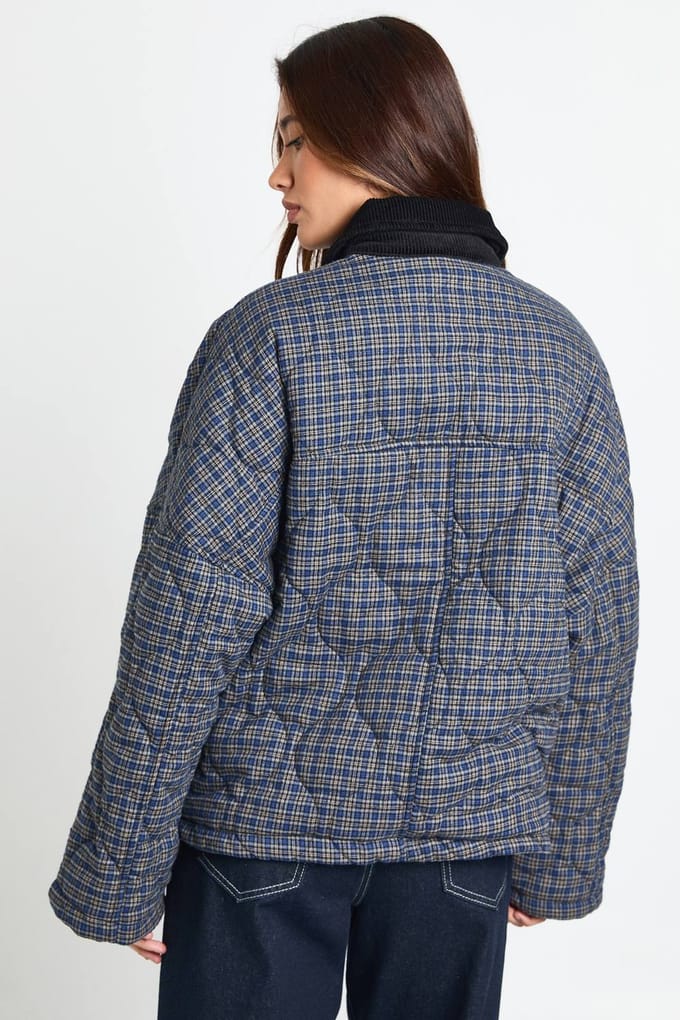 boohoo Dames Geruite Gewatteerde Gevoerde Jas | Blue | Maat: 14