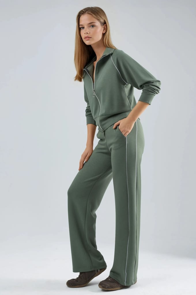Modal Touch Gebreid Sweatshirt en Broek Set met Rits