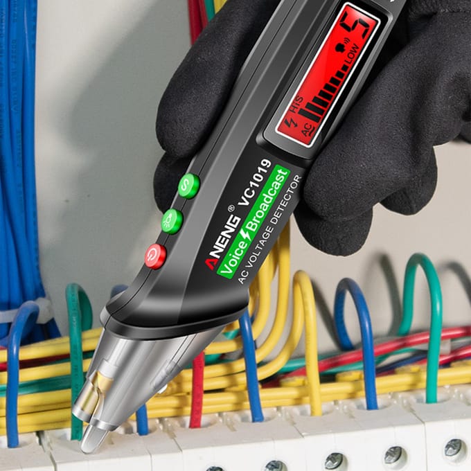ANENG VC1019 LCD digitale testpen Contactloze spraakuitzending Tester Pengevoeligheid instelbaar zwart