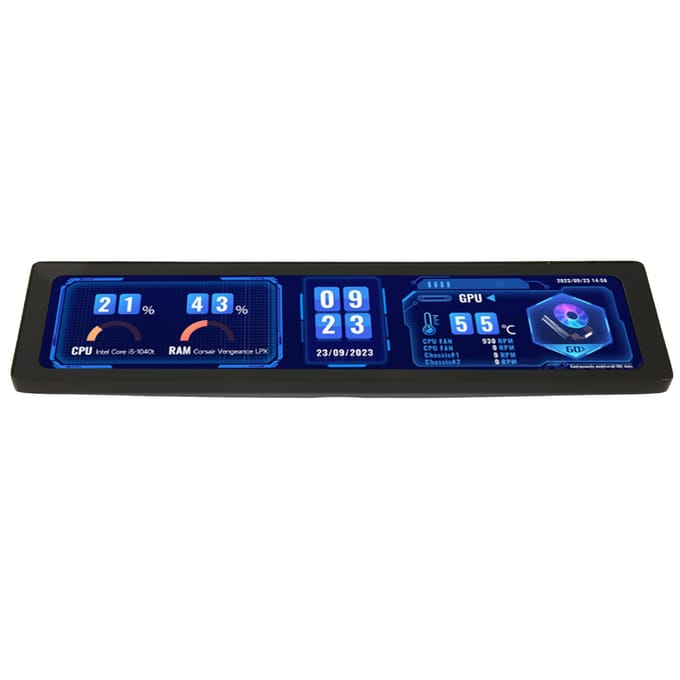 11,9 inch capacitief aanraakscherm 320x1480 HD Multimedia Interface Zinklegering Behuizing Zijmonitor blue