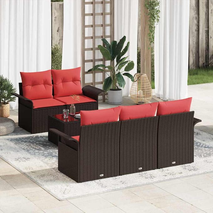 vidaXL - Tuinbank - Set - 6 - st - Beige - en - Rood - poly - rattan