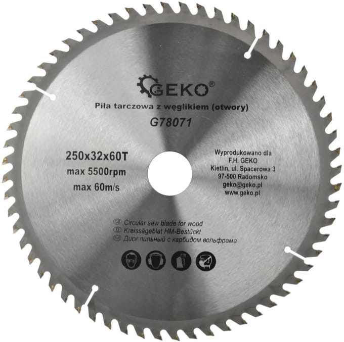 GEKO Cirkelzaagblad - TCT - 250 mm - 60T - Koelgaten