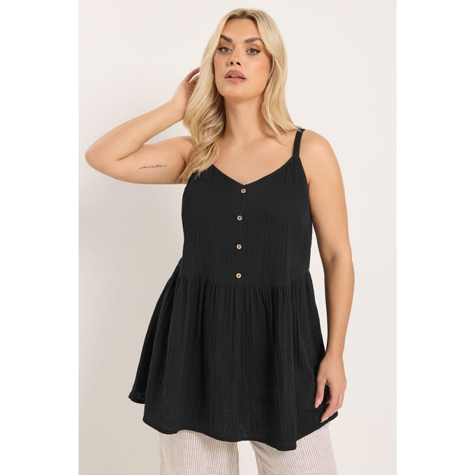Yours Zwarte Mouwloze Top Van Gaasstof Size 48
