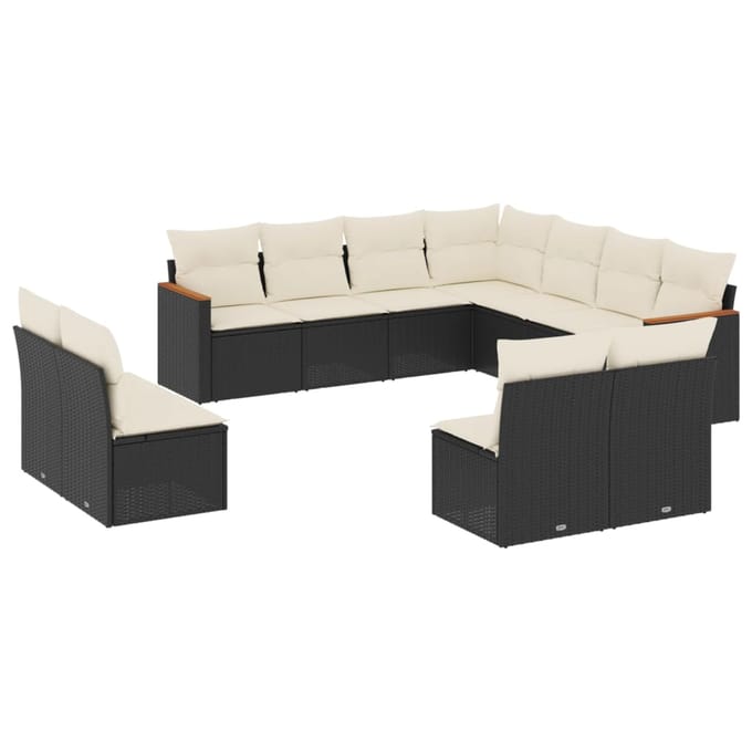 vidaXL - 11-delige - Loungeset - met - kussens - poly - rattan - zwart