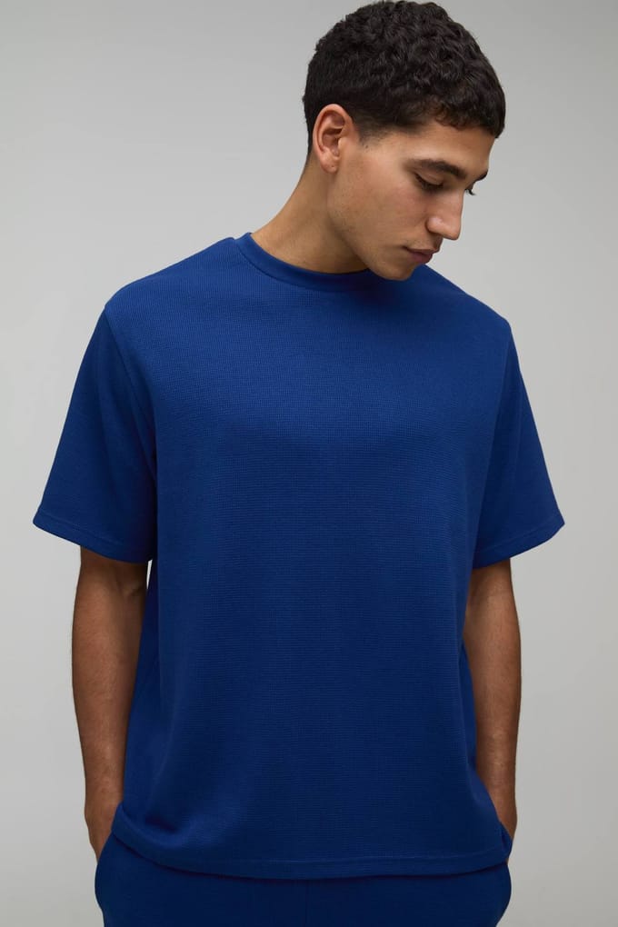 Relaxed Fit Waffle T-Shirt | Navy | Size Medium