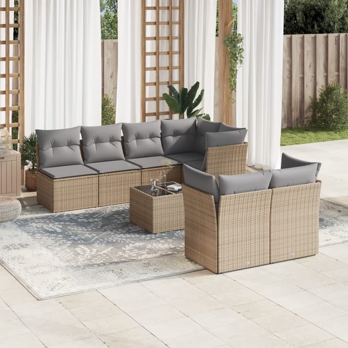 vidaXL - 8-delige - Loungeset - met - kussens - poly - rattan - beige