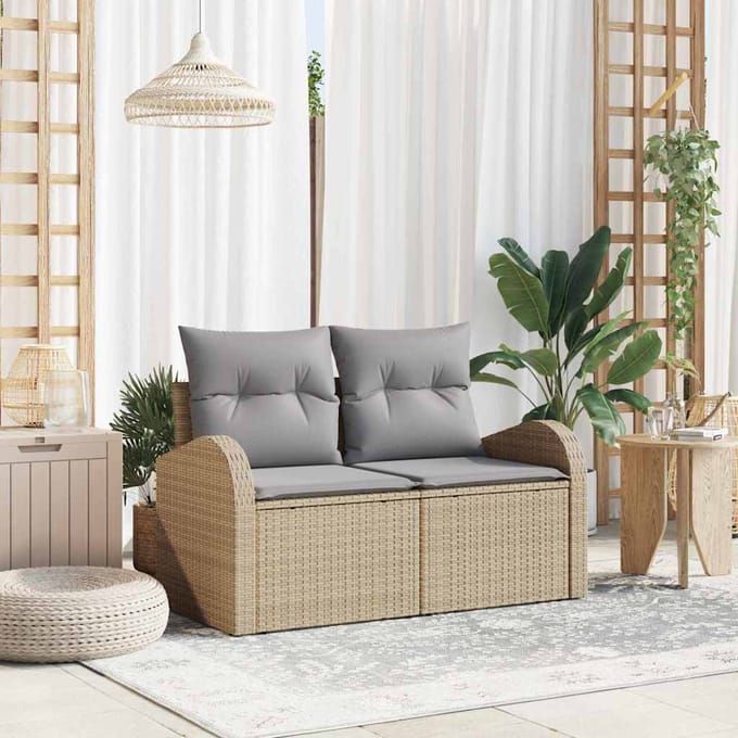 vidaXL - Tuin - Sofa - met - kussen - Beige - 124 - x - 62 - x - 69cm - poly - rattan