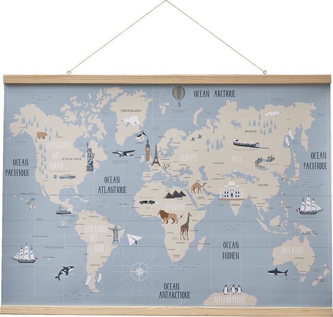 Vertbaudet Kaart van de wereld papier muurdecoratie Wereldkaart