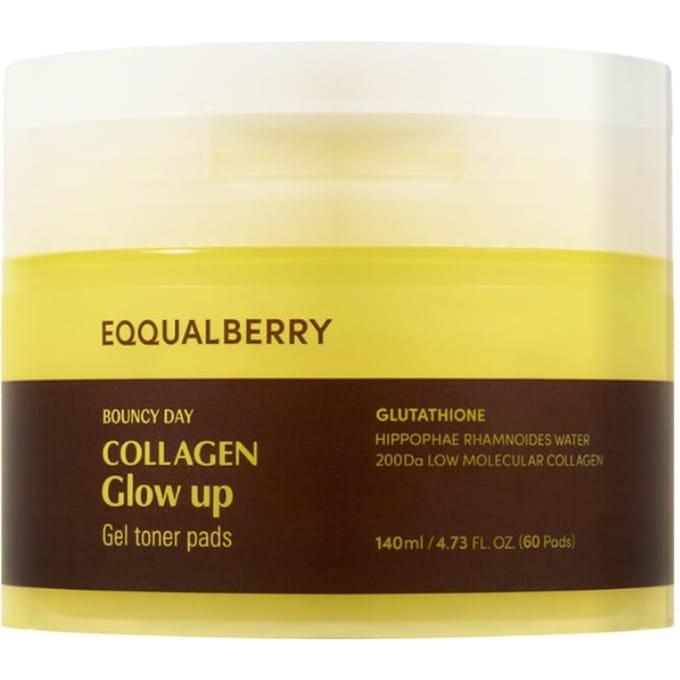 EQQUALBERRY, Collagen Glow Up, Gel Toner Pads, 140ml (4,73 vloeibare ounces) yellow