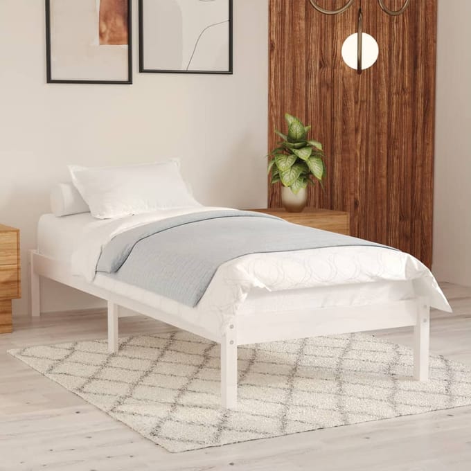vidaXL - Bedframe - massief - hout - wit - 75x190 - cm