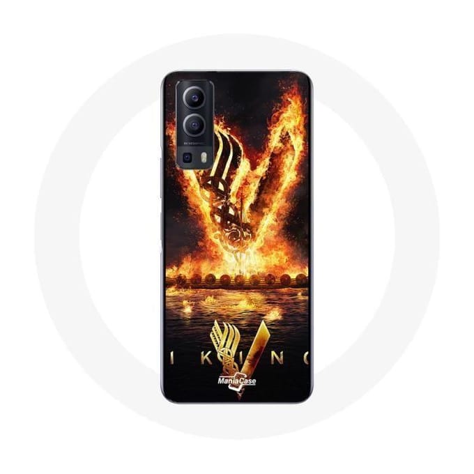 Coque pour Vivo Y72 Vikings Série Saison 6 logo V Epée de Feu Fond Noir