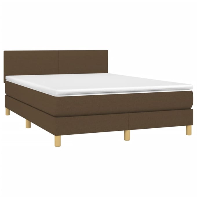 vidaXL - Boxspring - met - matras - en - LED - stof - donkerbruin - 140x200 - cm