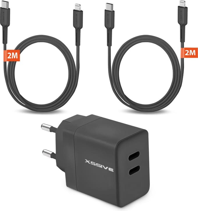 35W Power Adapter + 2x Geschikt voor iPhone Kabel USB C - 2 Meter