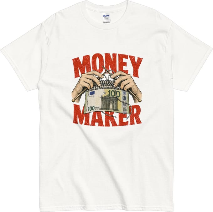 Heren en Dames Tshirt met Quote: Money Maker Geld Maker - Euro Design - Wit - S