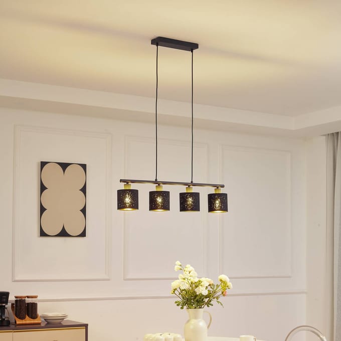 Lindby - hanglamp - 4lichts - Stof, metaal - H: 11 cm - E14 - zwart, goud