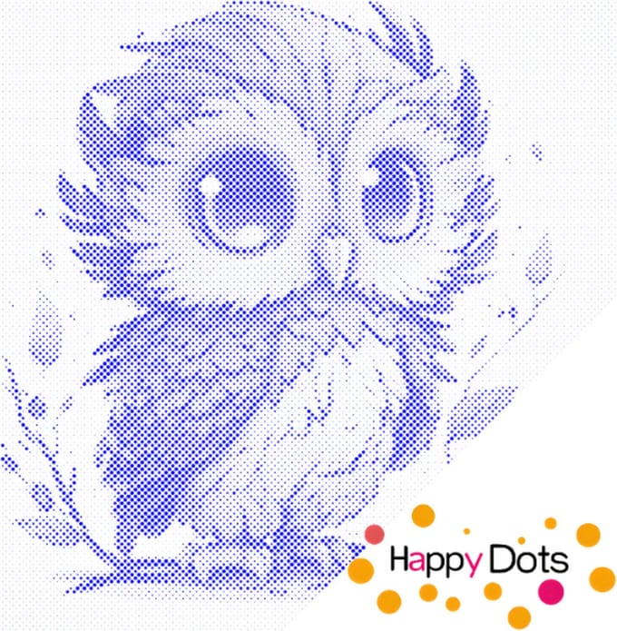 HappyDots DOT Painting Uil met grote ogen 30x30cm - Stippelschilderij Blauw