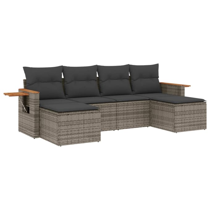 vidaXL - 6-delige - Loungeset - met - kussens - poly - rattan - grijs