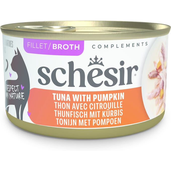 12x 70g Schesir Complements in Brühe Thunfisch mit Kürbis Katzenfutter nass