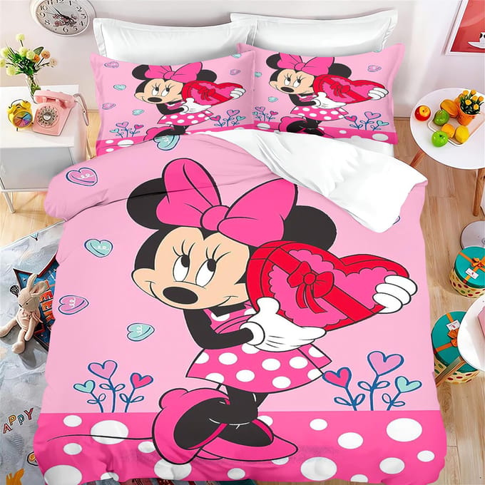 MINISO Mickey Dekbedovertrek Set Moderne Print Matras Beddengoed Sets Dekbed Beddengoed 3 Delig AU Single(140*210cm)3pcs pink