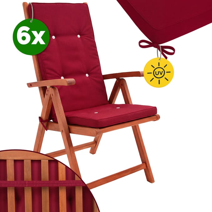 Detex Tuinkussen Hoge Rug - 6 stuks- ROOD - zonder tuinstoel