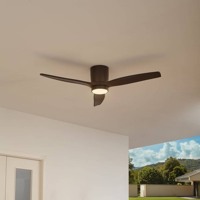 Lucande LED plafondventilator Sorin, zwart, DC, stil, IP44